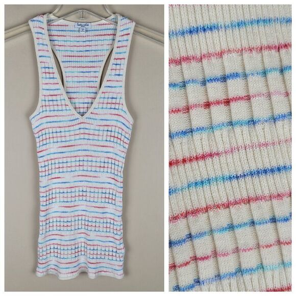 Splendid Stretchy Knit Striped Tank Top Sleeveless White Blue Red Size S - Picture 1 of 11